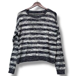 Marled Striped Knit Sweater Pullover Large‎ Grunge Classic Neutral Preppy Cozy